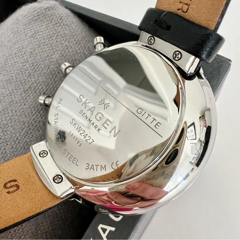 Skagen Women's Gitte Chronograph Black Leather Strap Watch - Picture 9 of 17